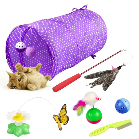 Kitten Toys Variety Pack Cat Toys Set Including Cat Tunnel, Funny Cat Stick, Electric butterfly & Lot More for Cats 6 Pieces