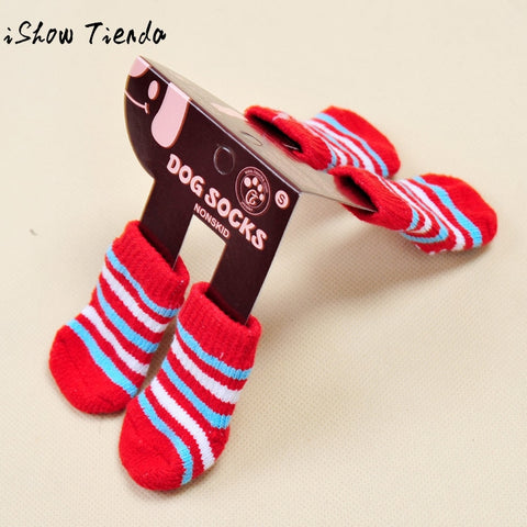 Fashion 4Pcs Cute Puppy Dogs Pet Knits Socks Anti Slip Skid Bottom Ropa Para Mascotas #QP