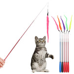 5pcs/set Kitten Cat Teaser Wand Rod Chase Toys Replacement Refill Plush Worms Pet Interactive Training Toys Random Color QDD9241