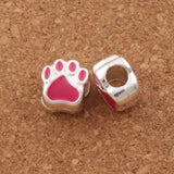 Enamel Bear Dog Cat Paw Print Big Hole Beads 10Colors L1770 10PCS Silver Plated Bead Fit European Bracelets