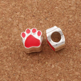 Enamel Bear Dog Cat Paw Print Big Hole Beads 10Colors L1770 10PCS Silver Plated Bead Fit European Bracelets