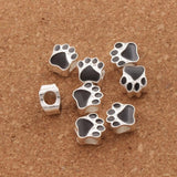 Enamel Bear Dog Cat Paw Print Big Hole Beads 10Colors L1770 10PCS Silver Plated Bead Fit European Bracelets