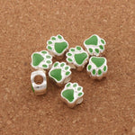 Enamel Bear Dog Cat Paw Print Big Hole Beads 10Colors L1770 10PCS Silver Plated Bead Fit European Bracelets