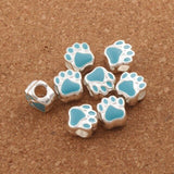 Enamel Bear Dog Cat Paw Print Big Hole Beads 10Colors L1770 10PCS Silver Plated Bead Fit European Bracelets