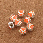 Enamel Bear Dog Cat Paw Print Big Hole Beads 10Colors L1770 10PCS Silver Plated Bead Fit European Bracelets