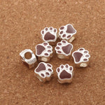 Enamel Bear Dog Cat Paw Print Big Hole Beads 10Colors L1770 10PCS Silver Plated Bead Fit European Bracelets