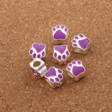 Enamel Bear Dog Cat Paw Print Big Hole Beads 10Colors L1770 10PCS Silver Plated Bead Fit European Bracelets