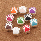 Enamel Bear Dog Cat Paw Print Big Hole Beads 10Colors L1770 10PCS Silver Plated Bead Fit European Bracelets