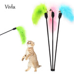 Solid Color Short Game Plush Funny Cat Stick Kitten Pet Teaser Feather Activity Toy Wire Chaser Wand Toys VD-060