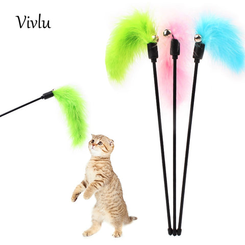 Solid Color Short Game Plush Funny Cat Stick Kitten Pet Teaser Feather Activity Toy Wire Chaser Wand Toys VD-060