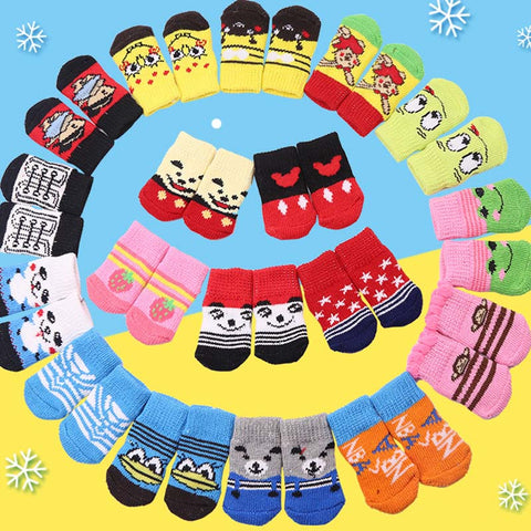 Warm Puppy Dog Shoes Soft Acrylic Pet Knits Socks Cute Cartoon Anti Slip Skid Socks For Small Dogs Pet Products